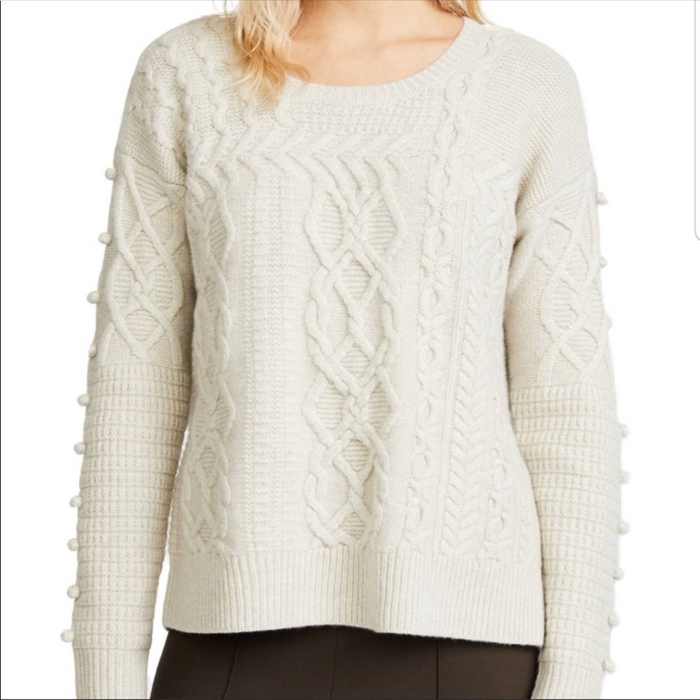 Madewell Cream Bobble Cable Knit Wool Sweater